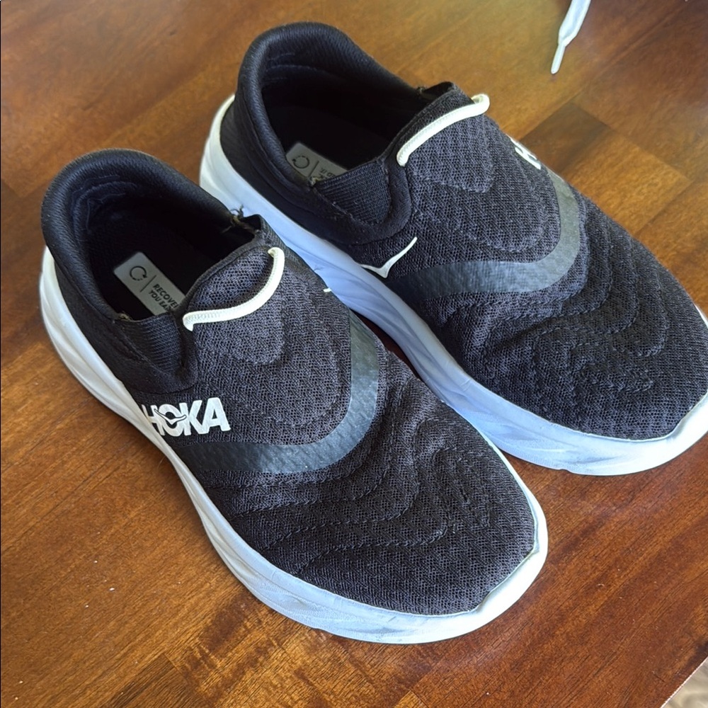Hoka Black and White Slip-On Shoes